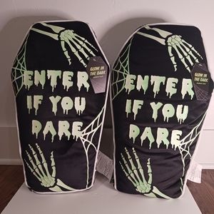 Pair of glow in the dark coffin pillows